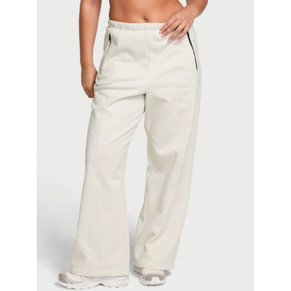 Victoria's Secret Womens Beige Fleece Wide Leg Lounge Pants Jogger Size XL NEW